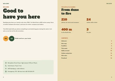 Pagine 2–3 di Campsite welcome booklet – 16 pages