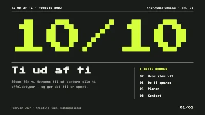 Side 1 af Genbrugskampagne — redaktionel pixelpræsentation