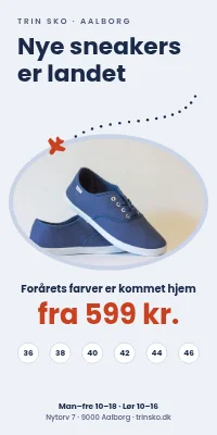 Dørplakat til skobutik — nye sneakers er landet