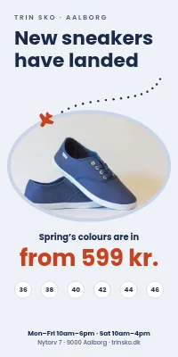 Door poster for a shoe shop — new sneakers have landed