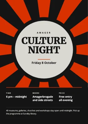 Culture night on Amager — sunburst poster