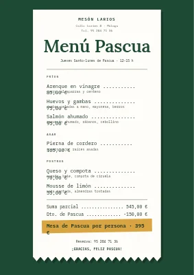Menú de Pascua como ticket de caja — Horsens