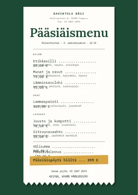 Pääsiäismenu kassakuittina — Horsens