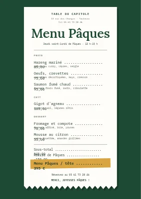 Menu de Pâques en ticket de caisse — Horsens