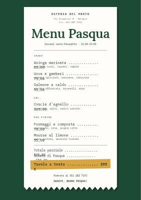 Menù di Pasqua come scontrino — Horsens
