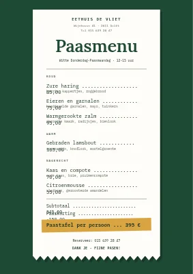 Paasmenu als kassabon — Horsens