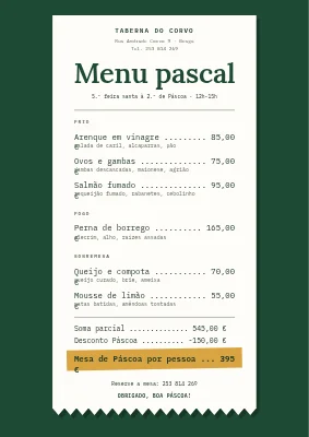Menu de Páscoa como talão de caixa — Horsens