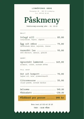 Påskmeny som kassakvitto — Linköpings Krog
