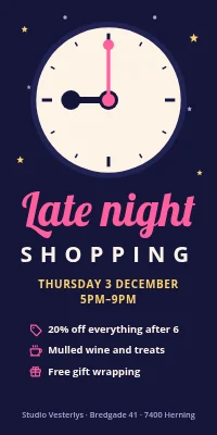 Door poster for a shop — late-night shopping on Thursday until 9pm