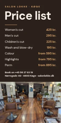 Door poster for a hairdresser — price list