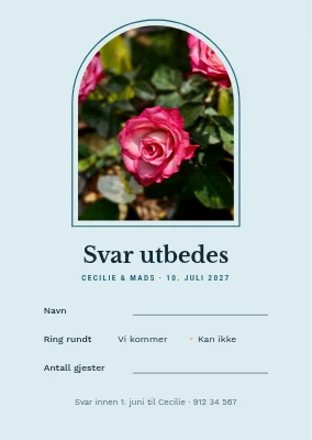 RSVP-kort — hagebryllup med buevindu