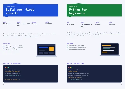 Pages 8–9 of Course catalogue for a coding school – 16 pages