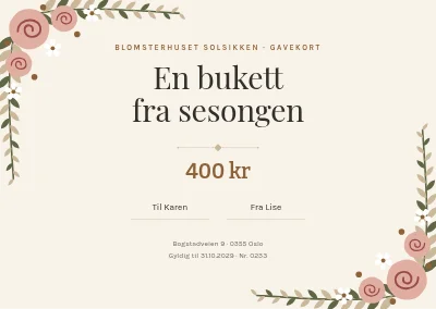 Gavekort fra blomsterbutikk — en sesongbukett