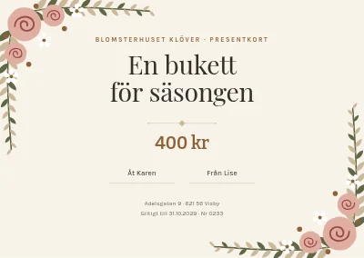 Presentkort hos blomsterhandlaren — en bukett för säsongen