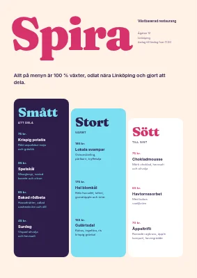 Sida 1 av Vegansk restaurangmeny — färgkolumner