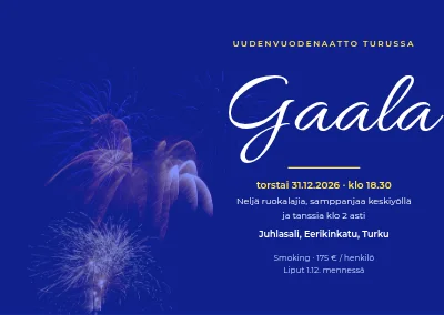 Uudenvuoden gaala — ilotulitus sähkönsinisellä