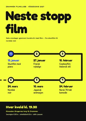 Filmklubb — sesongprogram som en rutelinje