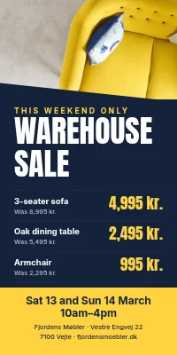 Door poster for a furniture shop — warehouse sale, this weekend only