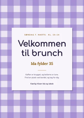 Fødselsdagsbrunch — velkomstskilt på ternet dug