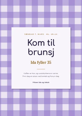 Bursdagsbrunsj — velkomstskilt med rutemønster