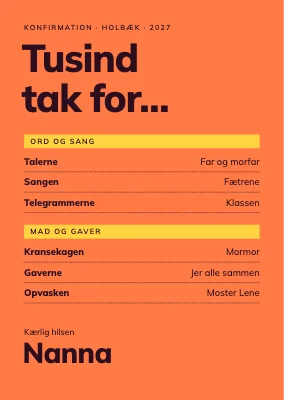 Takkekort — takkemenu på orange