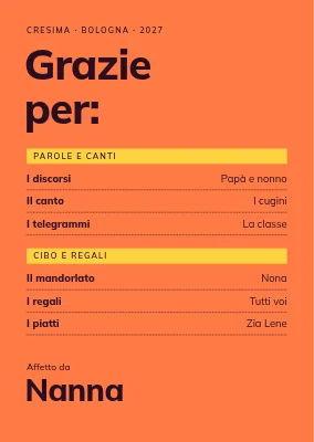 Biglietto di ringraziamento — menu di ringraziamento su arancione
