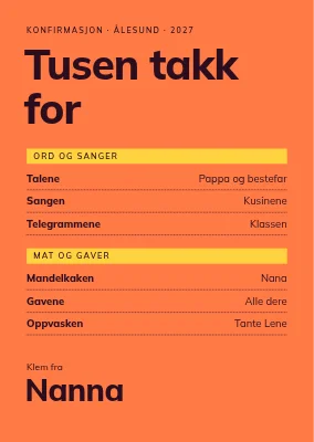 Takkekort — takkemeny på oransje