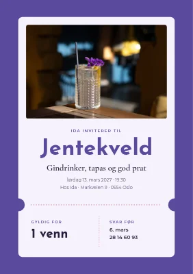 Jentekveld — cocktailbillett