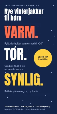 Dørplakat til børnetøjsbutik — nye vinterjakker