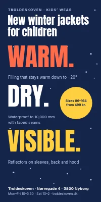 Door poster for a children’s clothes shop — new winter jackets