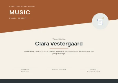 Music certificate — piano