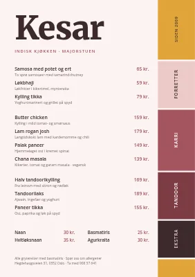 Indisk restaurant — meny med faner