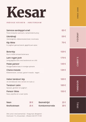 Indiaas restaurant — menu met tabbladen