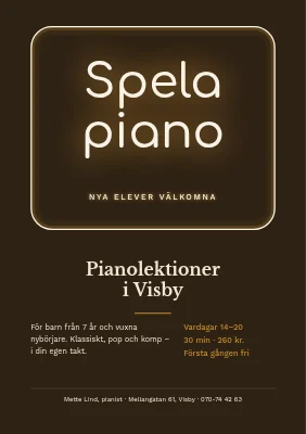 Pianolektioner — neonskylt