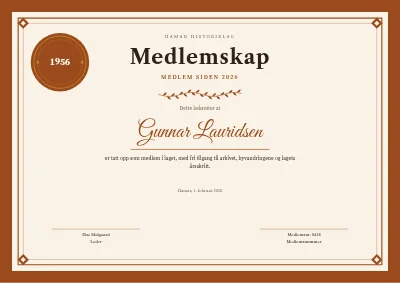 Medlemsbevis — lokalhistorielag