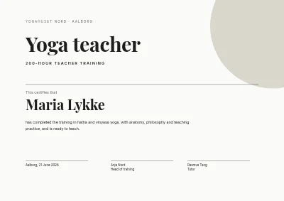 Certificate — yoga teacher training
