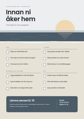 Checklista — stuga på campingen
