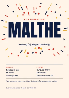 Konfirmationsinvitation — konfettiudbrud