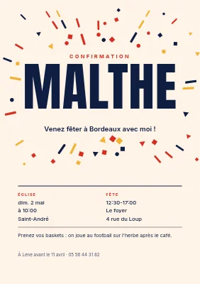 Invitation de confirmation — explosion de confettis
