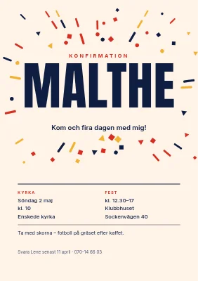 Inbjudan till konfirmation — konfettiregn