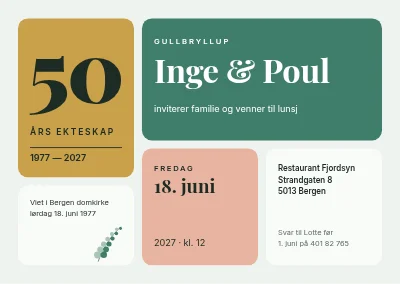 Gullbryllup — invitasjon med fliser