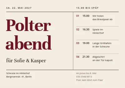 JGA-Party in der Scheune — Programm