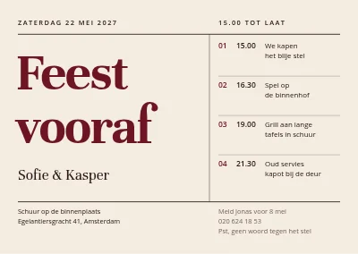 Vrijgezellenfeest in de schuur — programma