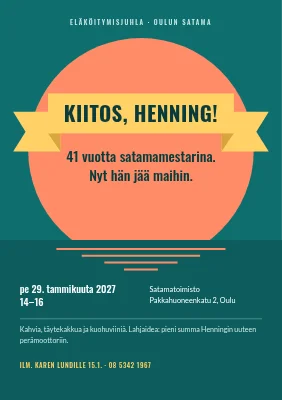 Eläkejuhla — nauha auringonlaskun yllä