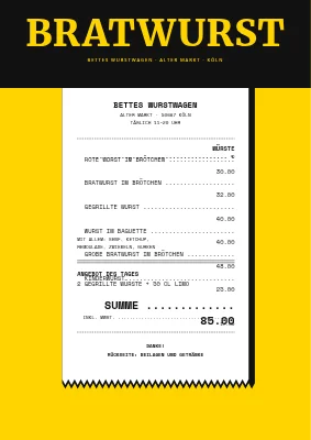 Hotdog-Stand — Speisekarte als Kassenbon
