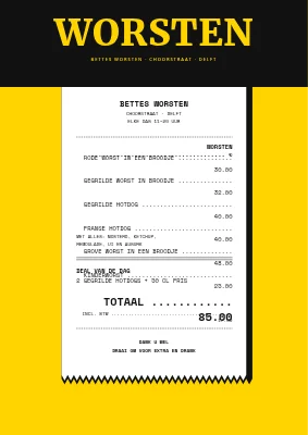 Hotdogkraam — menu als kassabon