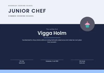 Certificate — junior cooking school