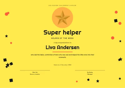 Certificate — helper of the week