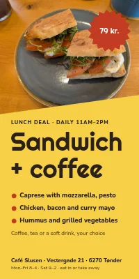 Door poster for a café — lunch deal, a sandwich and coffee