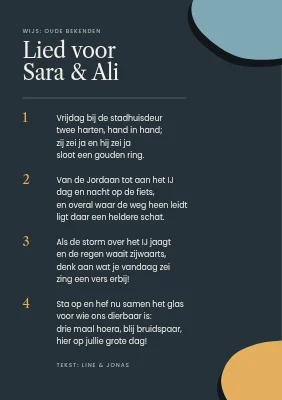 Pagina 2 van Liedjesboekje voor een huwelijk op het stadhuis — papierknipwerk